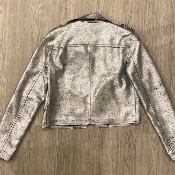Anthropologie | Brisa Faux Leather Silver Moto Cropped Jacket | Size Small - Picture 6 of 8